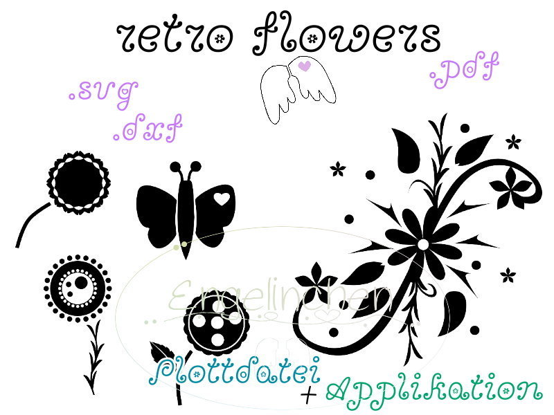 K002 - retro flowers Plottdatei + Applikationsvorlage