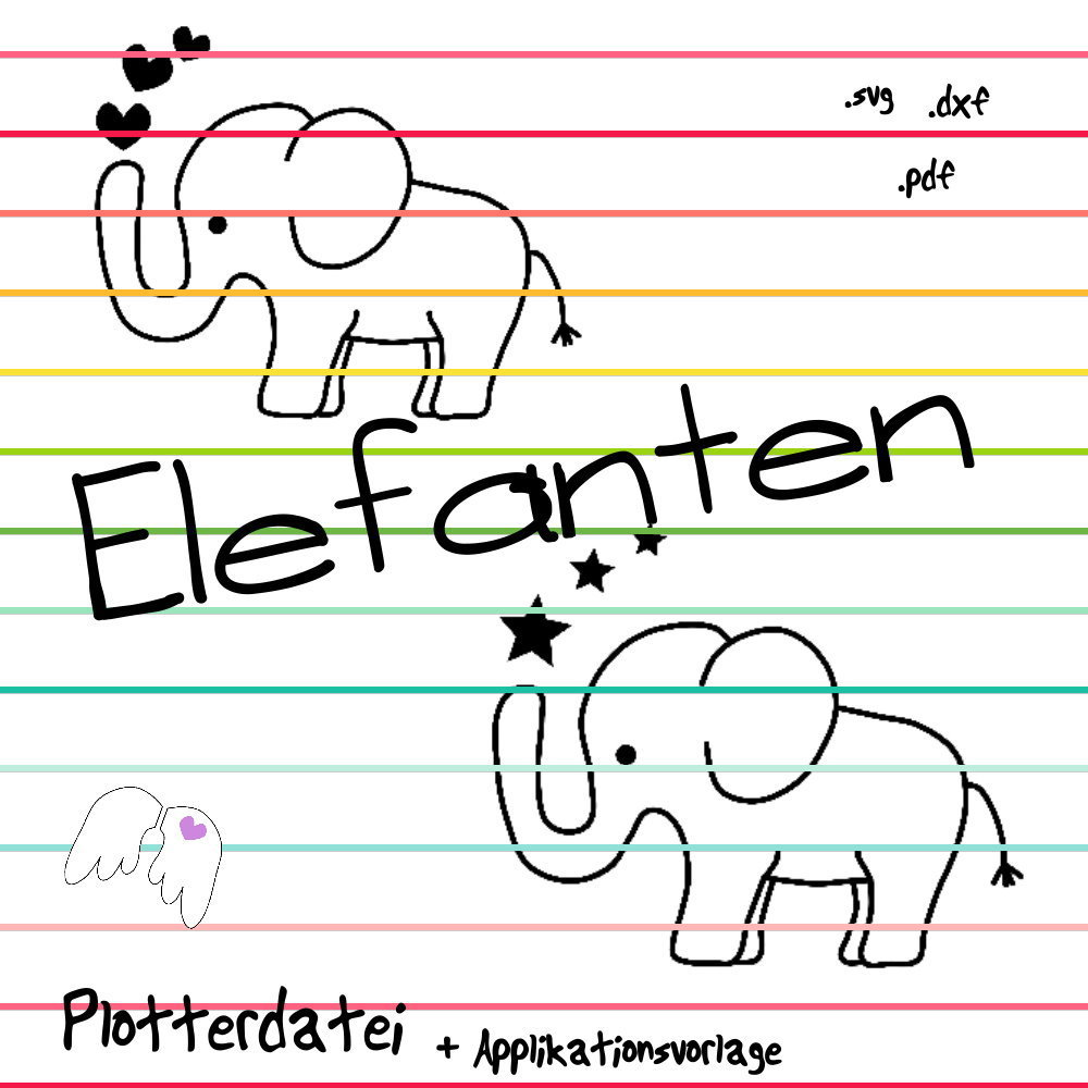 K014 - Elefant Elefanten Plotterdatei + Applikationsvorlage Kontur
